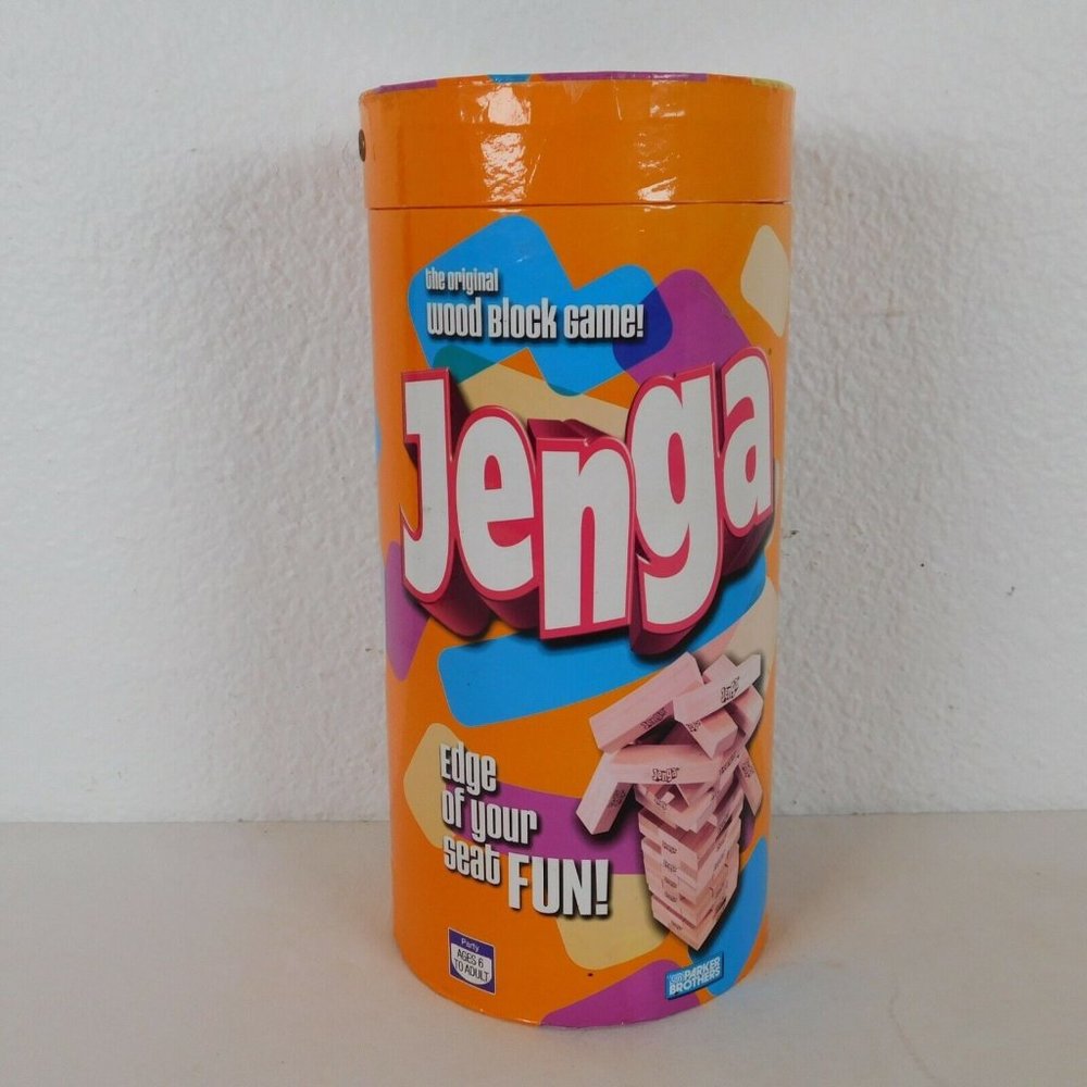 Jenga Original Wood Block Game Parker Brothers 2006 Orange Tube Family Game FLAW